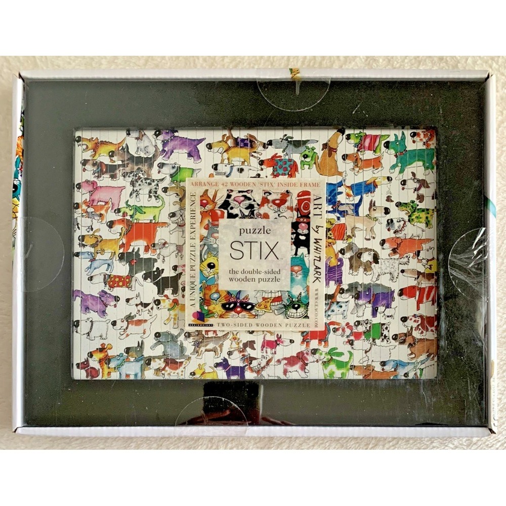 Puzzle 'STIX' • 42 Double-sided Wooden Puzzle STIX inside a frame • DOGS/CATS
